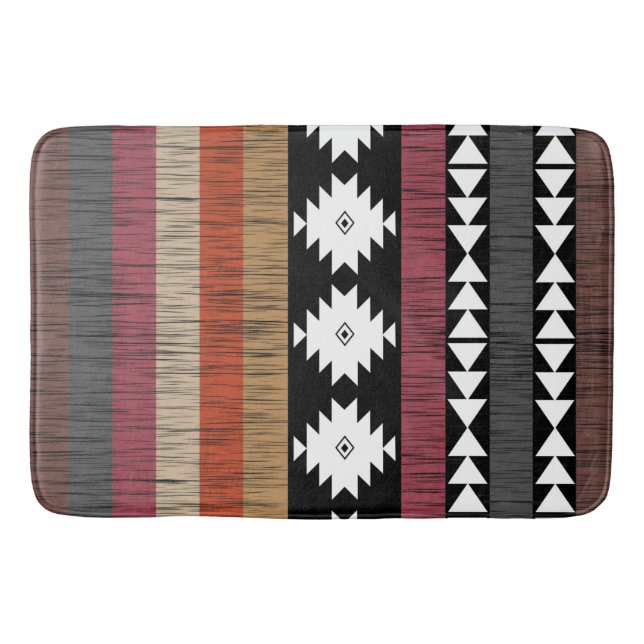 Native Ethnic Colorful Lines Pattern  Bath Mat (Front)