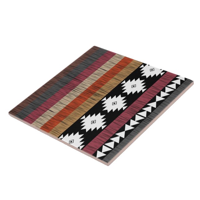 Native Ethnic Colorful Lines Pattern  Ceramic Tile (Side)