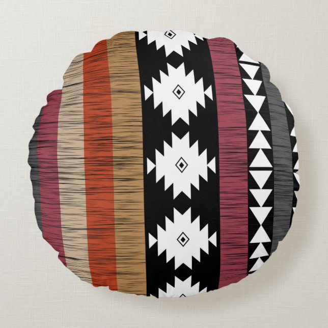 Native Ethnic Colorful Lines Pattern  Round Pillow (Front)