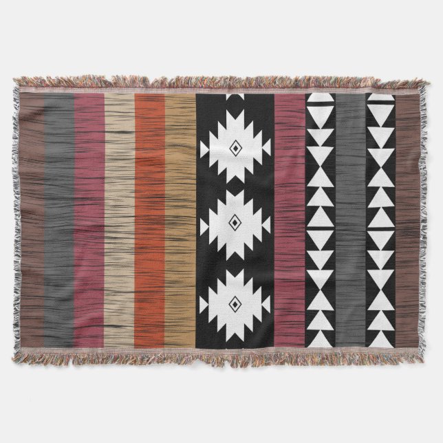 Native Ethnic Colorful Lines Pattern  Throw Blanket (Front)