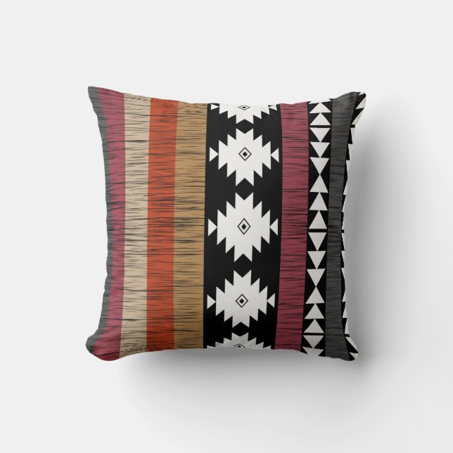 Native Ethnic Colorful Lines Pattern  Throw Pillow (Front)