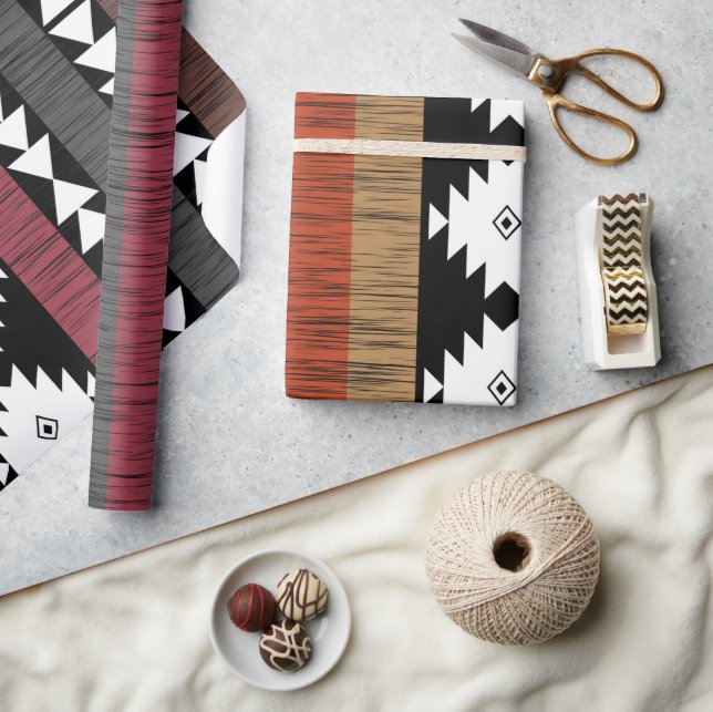 Native Ethnic Colorful Lines Pattern  Wrapping Paper (Crafts)