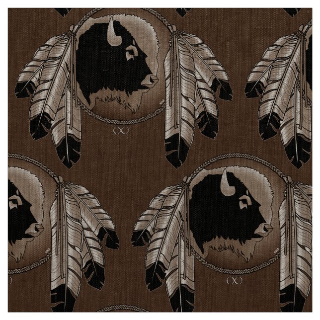 Native Fabric Tribal Wildlife Art Fabric Buffalo (Swatch)