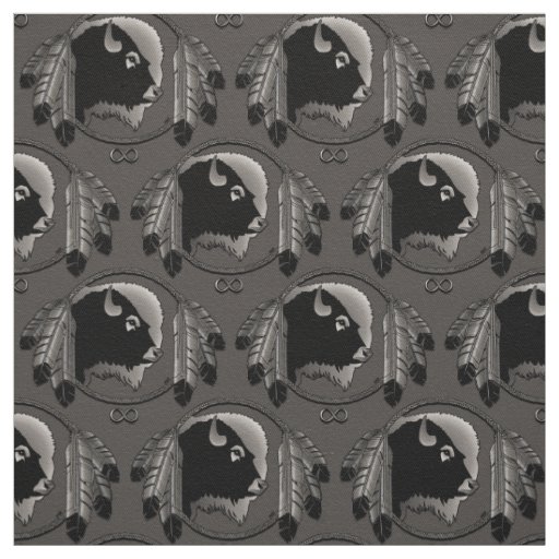 Native Fabric Tribal Wildlife Art Fabric Buffalo