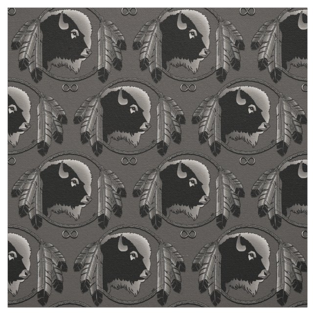 Native Fabric Tribal Wildlife Art Fabric Buffalo (Swatch)