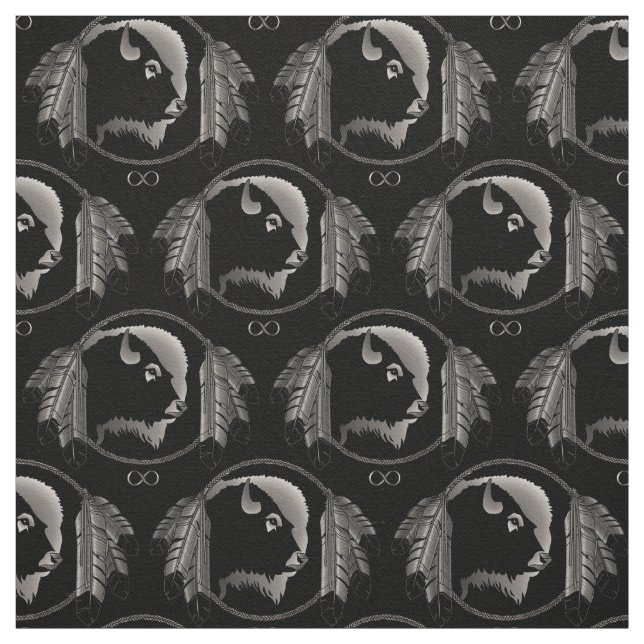 Native Fabric Tribal Wildlife Art Fabric Buffalo (Swatch)