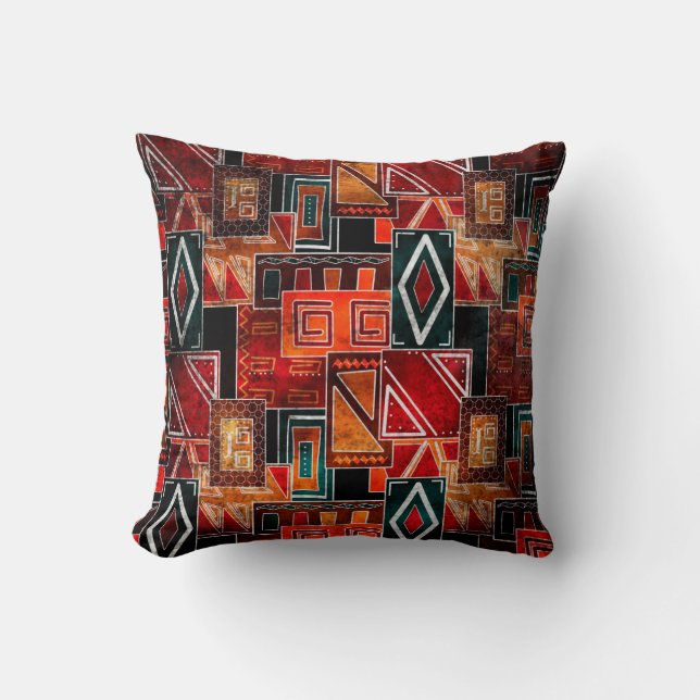 Native folk grunge ornamental pattern background throw pillow (Front)