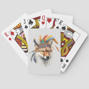 Native Fox in Feather Headdress Playing Cards