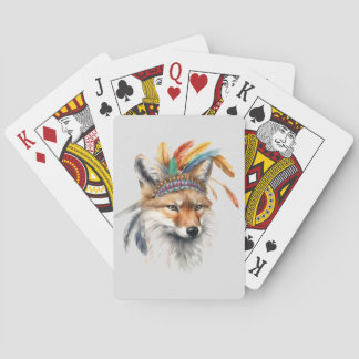 Native Fox in Feather Headdress Playing Cards