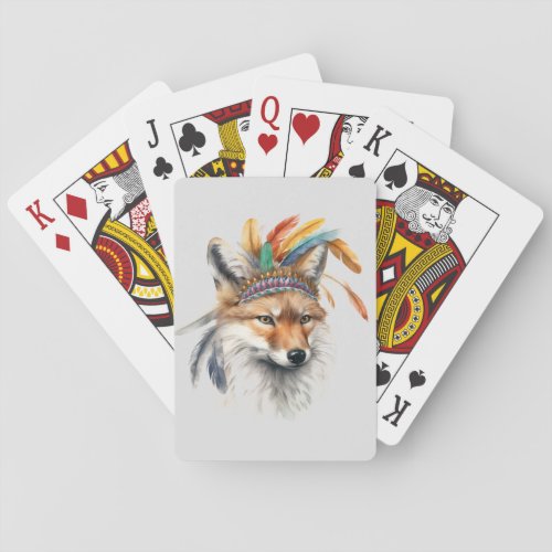 Native Fox in Feather Headdress Playing Cards