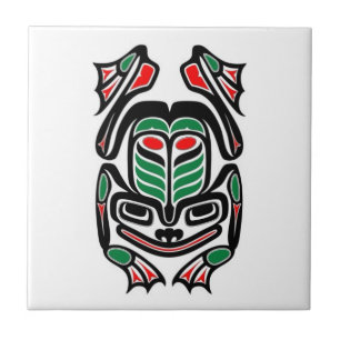 Native Haida Art Frog - black on white Ceramic Tile