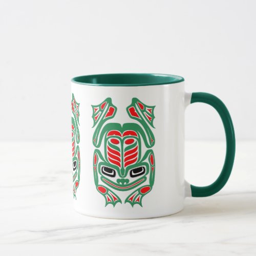 Native Haida Art Red and Green Frog Mug