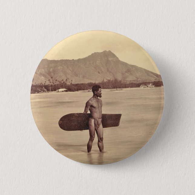 Native Hawaiian Surfer, c. 1890 Button (Front)