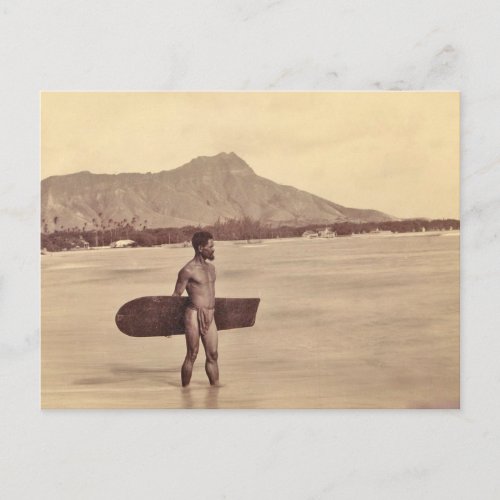 Native Hawaiian Surfer c 1890 Postcard