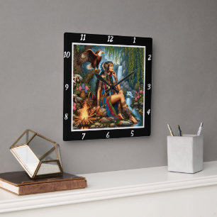 Native Heights: Eagle's Ascent River's Bend Square Wall Clock