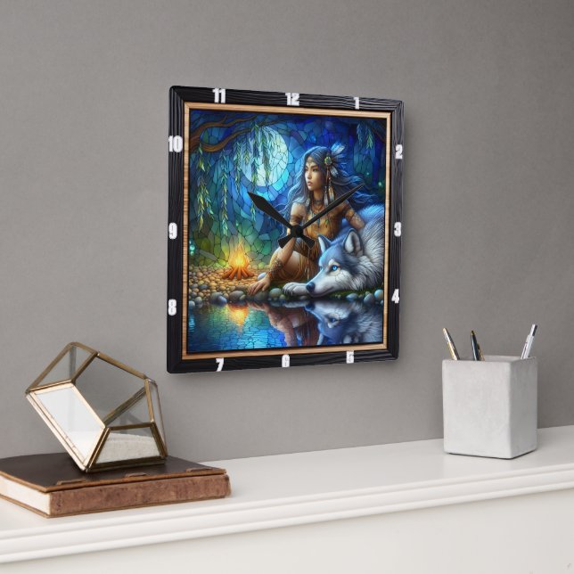 Native Hidden Trail: Forest Heartbeat Art Square Wall Clock (Office)