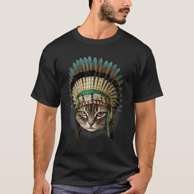 Native Indian American Cat T Shirt (Front)