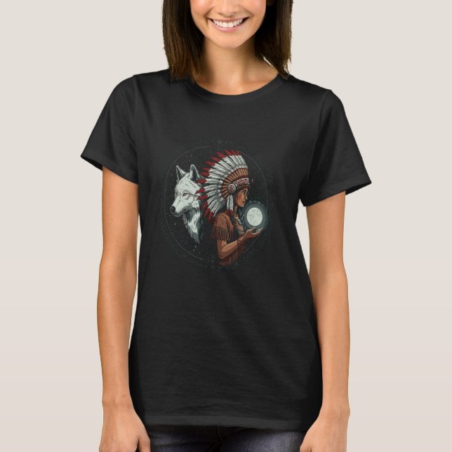 Native Indian American Day Pride Tribal Wolf Ameri T-Shirt (Front)