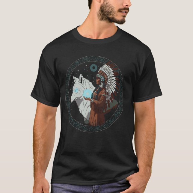 Native Indian American Day Pride Tribal Wolf Ameri T-Shirt (Front)