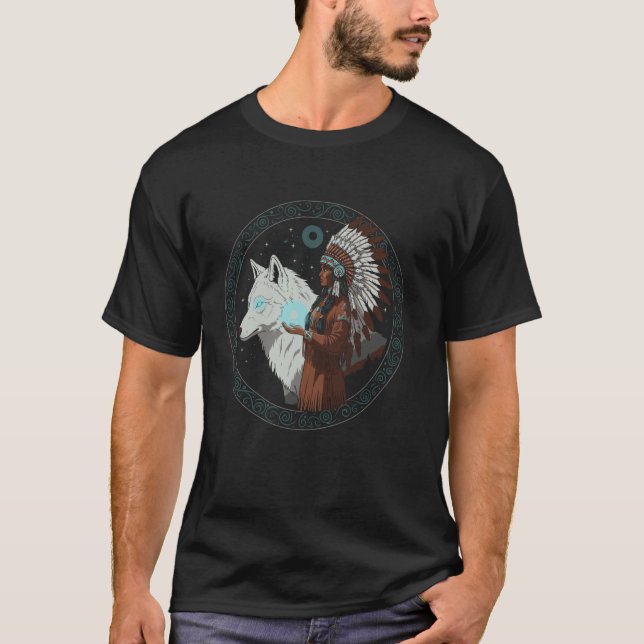 Native Indian American Day Pride Tribal Wolf Ameri T-Shirt (Front)