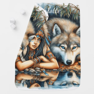 Native Indian and her wolf companion Baby Blanket