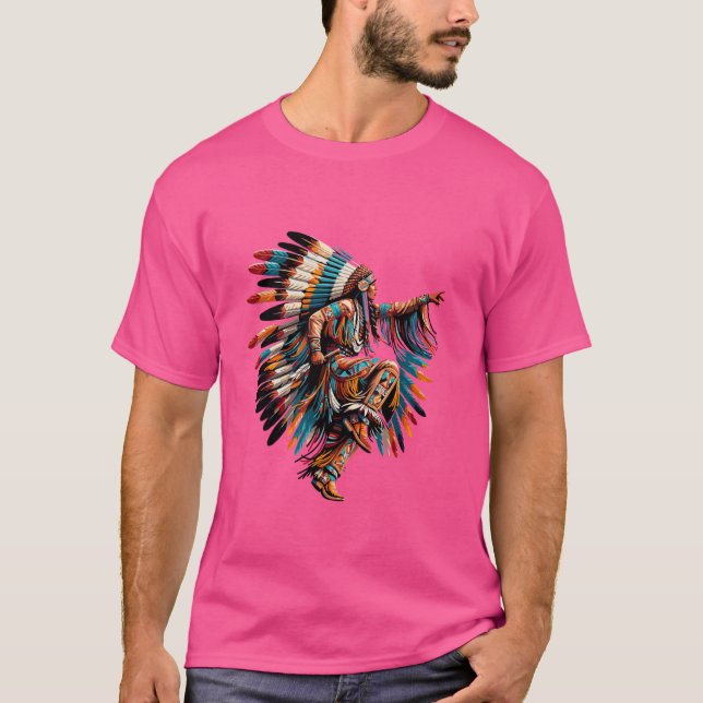 Native Indian  Cherokee Tribe Chief  Feather Headd T-Shirt (Front)