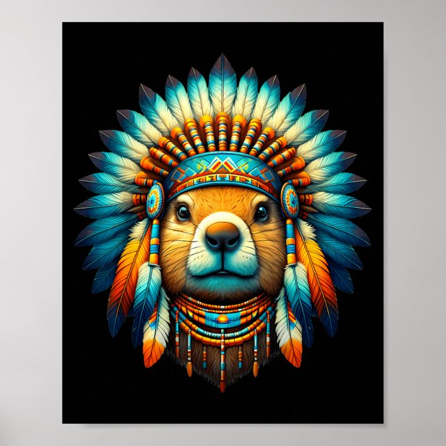 Native Indian Groundhog Native American Indian Fea Poster (Front)