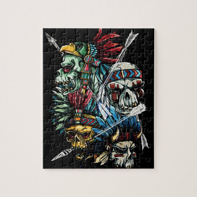 Native Indian Skull Skeleton Jigsaw Puzzle (Vertical)