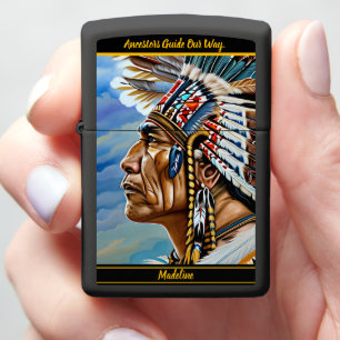 Native Indian Warrior Gazes Zippo Lighter