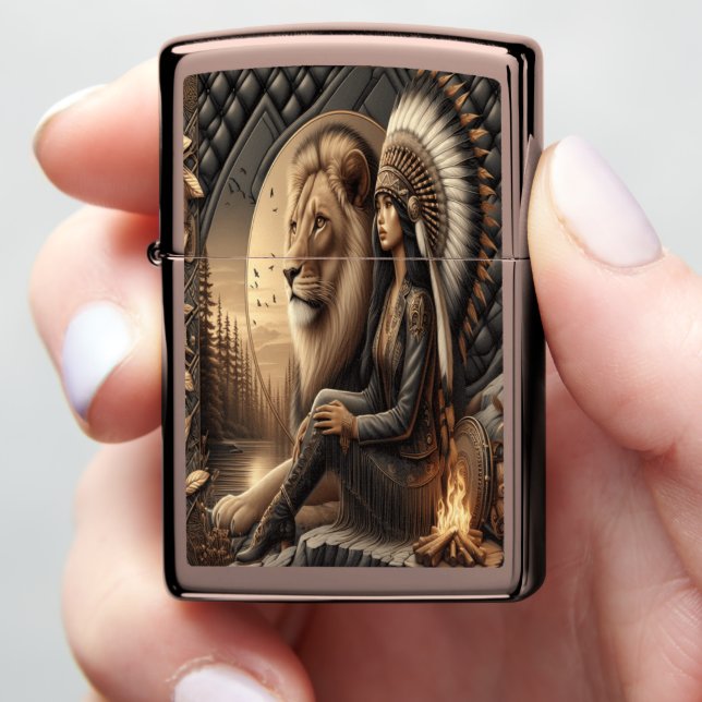 Native Indian Warrior’s Spirit and Majesty Zippo Lighter (In Hand)