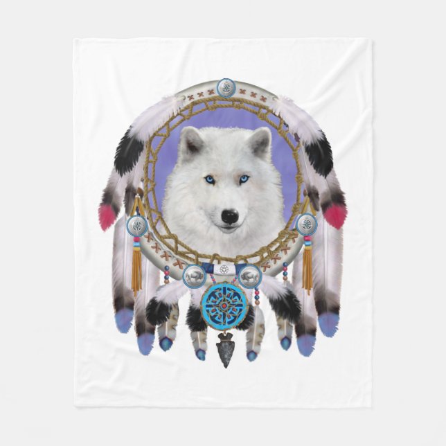 Native Indian Wolf Spirit Fleece Blanket (Front)