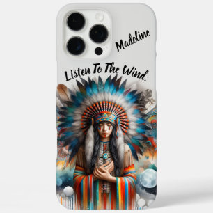 Native Indian woman vibrant feather headdress iPhone 16 Pro Max Case