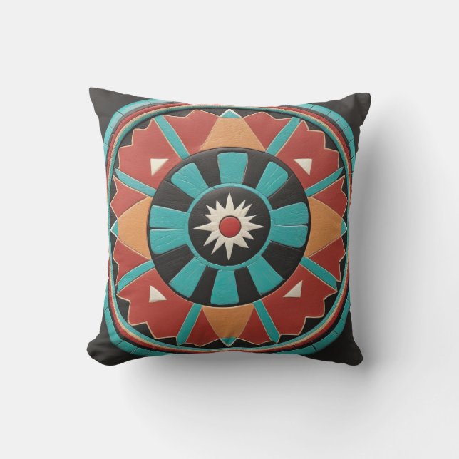 Native inspired clay art outdoor pillow (Front)