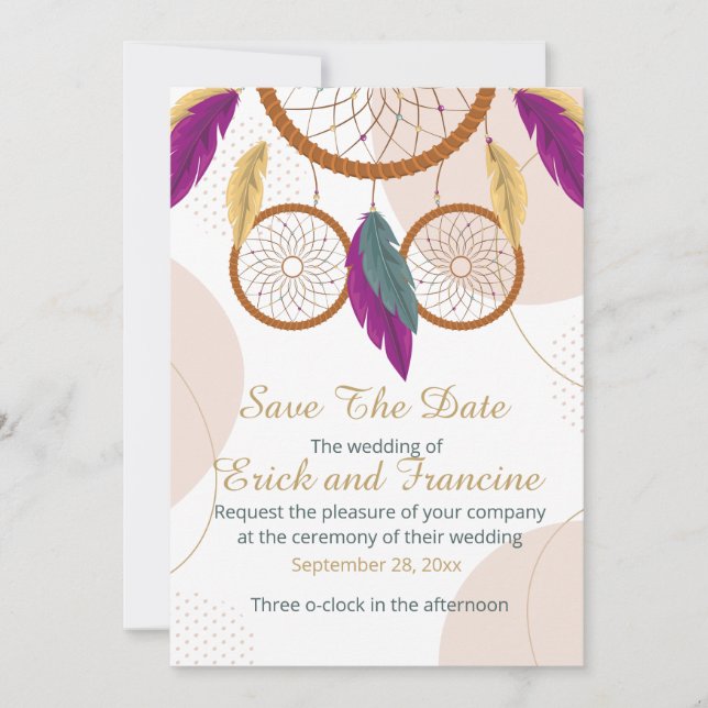 Native Inspired Dreamcatcher Wedding Save the Date (Front)
