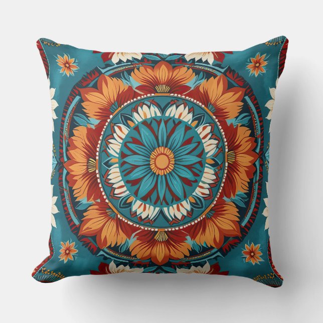 Native Inspired Geometric floral Throw Pillow (Front)