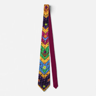 Native Mexican Abstract Colorful Zig Zag Design Neck Tie