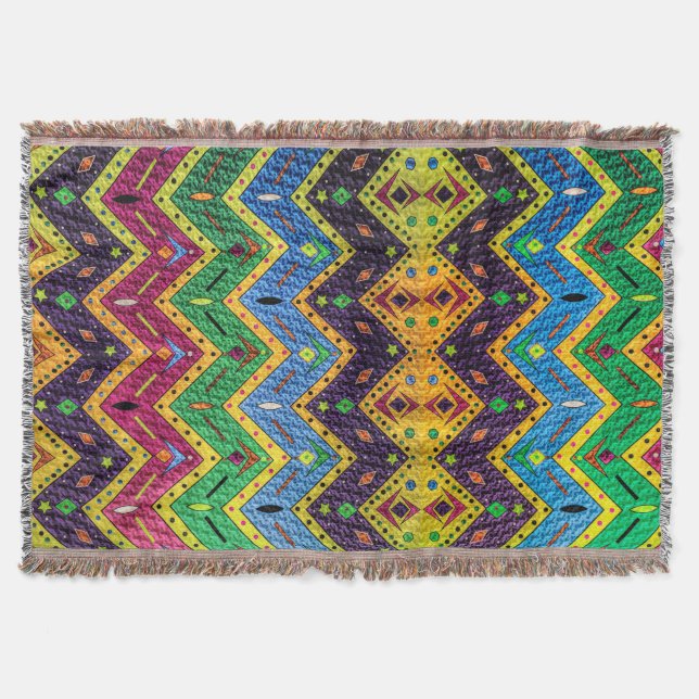 Native Mexican Colorful Abstract Design Throw Blanket (Front)