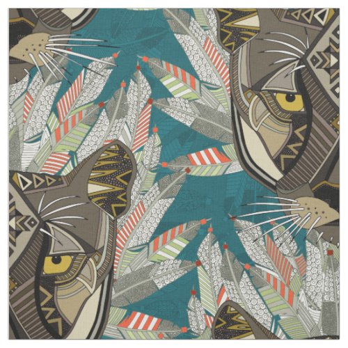 native mountain lion blue fabric