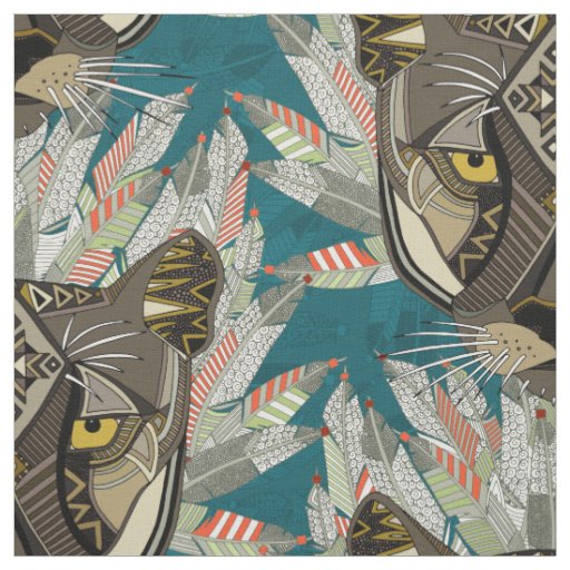 native mountain lion blue fabric