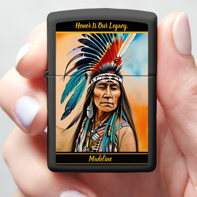 Native Pattern Composition Headdress Zippo Lighter (In Hand)