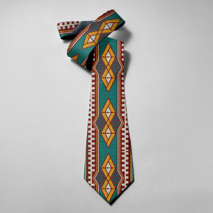 Native Pattern Geometry Mosaic Ethnic Tribal Style Neck Tie