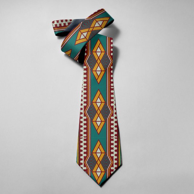 Native Pattern Geometry Mosaic Ethnic Tribal Style Neck Tie (Creator Uploaded)