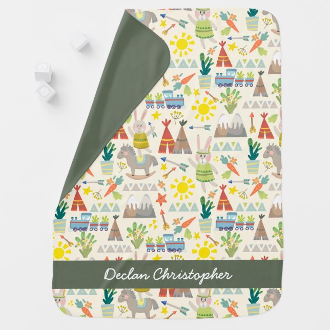 Native Pattern Personalized Swaddle Baby Blanket (In Situ)