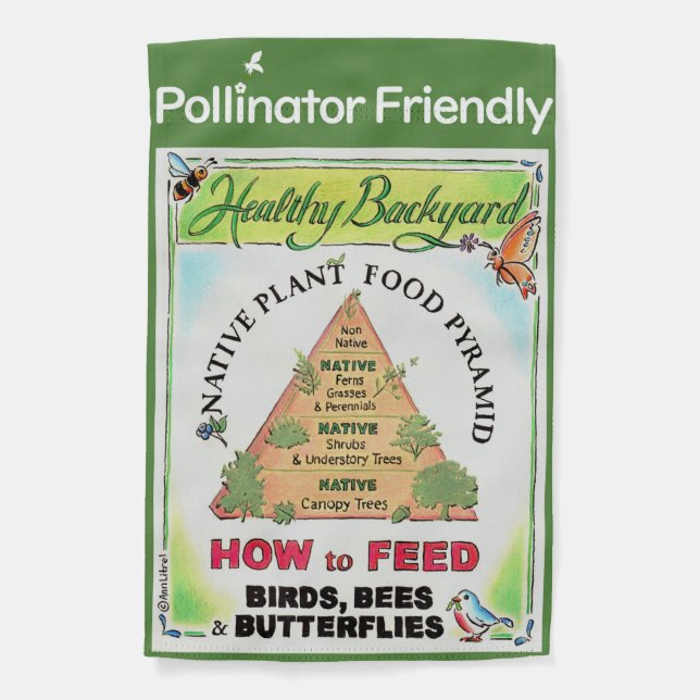 Native Plants Feed Birds Bees and Butterflies Garden Flag (Front)