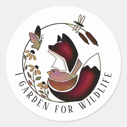 Native Plants Feed Local Wildlife Fox and Bird Classic Round Sticker