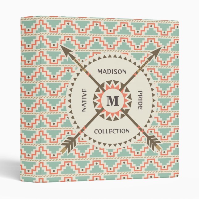 Native Pride Indian America Tribal Arrow Monogram  3 Ring Binder (Front/Spine)