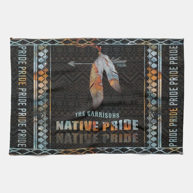 Native Pride Indian Feather Retro Tribal Arrow Kitchen Towel (Horizontal)
