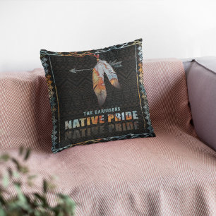 Native Pride Indian Feather Retro Tribal Arrow Throw Pillow