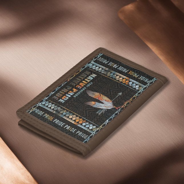 Native Pride Indian Feather Retro Tribal Arrow Tri-fold Wallet (Creator Uploaded)