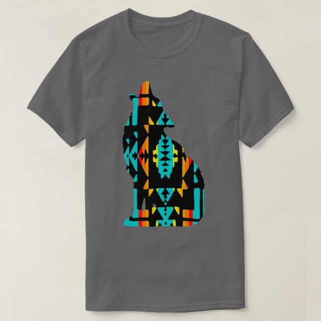 Native Print Turquoise Wolf  T-Shirt (Design Front)